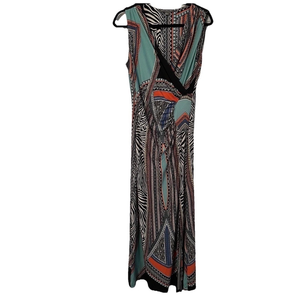 Kate & Mallory Womens Small Maxi Dress Bold Abstract Geometric Surplice Stretch